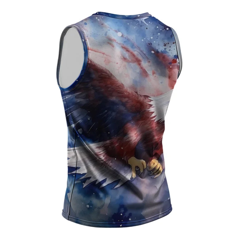 Mens Vest USA Street Fashion Round Neck Sleeveless T Shirt Printed Daily Outdoor Sports Fitness Running Top Eagle Independence