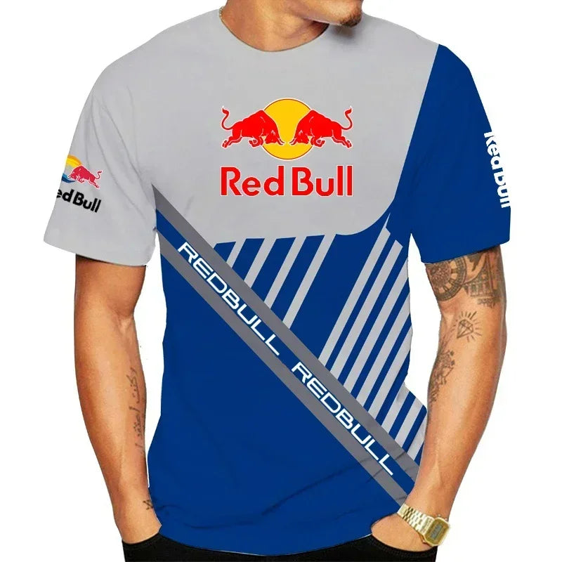 New Red Bull Racing T-Shirt Men'S Sports Round Neck T-Shirt Red Bull 3D Printed Motorcycle Racing Suit Casual Oversized Top